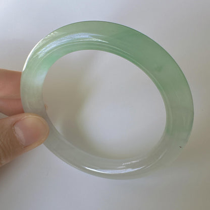 Earthveil - Round Shaped Apple Green and White Burma Jade Jadeite Bangle Bracelet