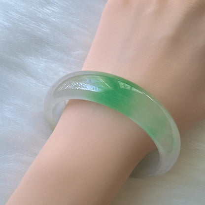 Earthveil - Green and White Burma Jade Jadeite Bangle