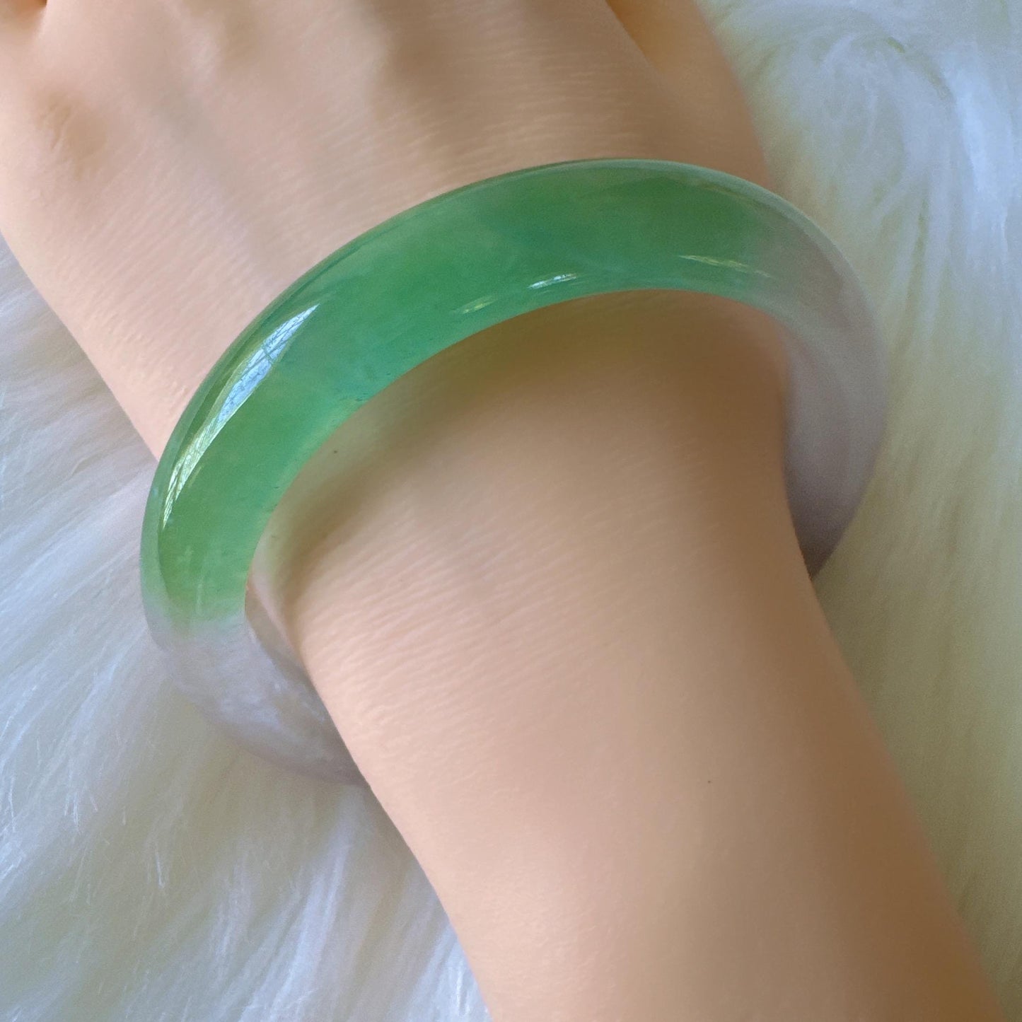 Earthveil - Icy Green and White Burma Jade Jadeite Bangle Bracelet