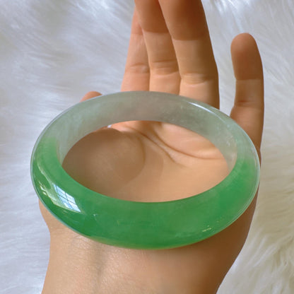 Earthveil - Bright Green and White Burma Jade Bangle Bracelet