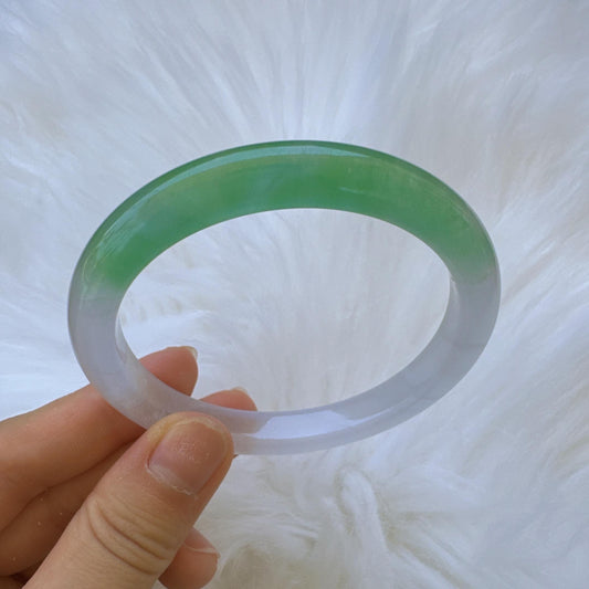 Earthveil - Green with White Slim Burma Jade Jadeite Bangle Bracelet