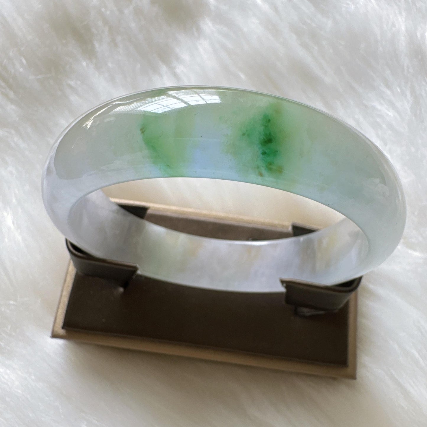Earthveil - Icy White Jade with Soft Green Undertones Burma Wide Jade Bangle Bracelet