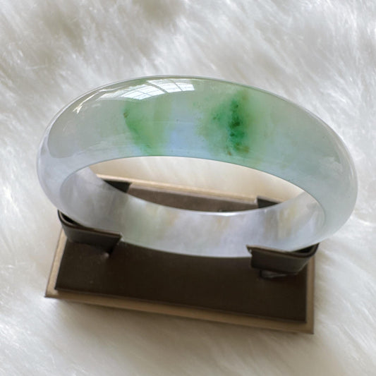 Earthveil - Icy White Jade with Soft Green Undertones Burma Wide Jade Bangle Bracelet