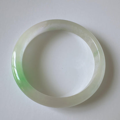 Earthveil - Slim Icy Green and White Burma Jade Jadeite Bangle