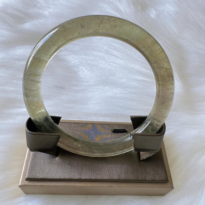 Forest Soul – Forest Green Ghost Phantom Quartz Gemstone Bangle, Green Ghost Quartz Crystal Bangle