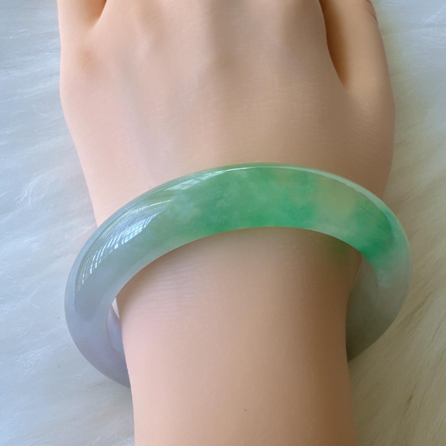 Earthveil - Bright Green with Soft Purple Burma Jade Bangle