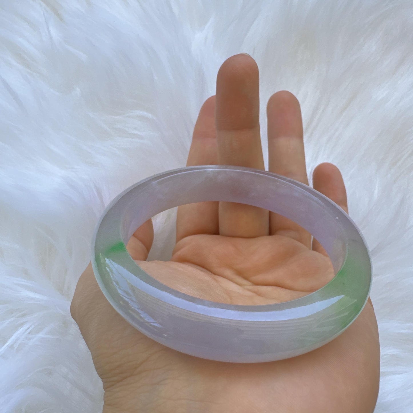 Earthveil - Light Purple with Green Jade Bangle Bracelet, Burma Jade Gemstone Bangle