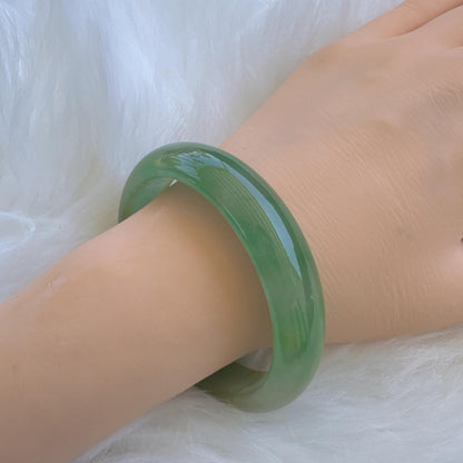 Earthveil - Bright Green Burma Jade Bangle Bracelet, Apple Green Gemstone Jade Bangle