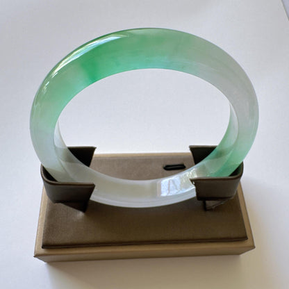 Earthveil - Polished Green and White Jade Jadeite Bangle