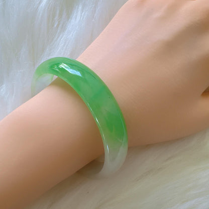 Earthveil - Light Green and White Burma Jade Jadeite Bangle
