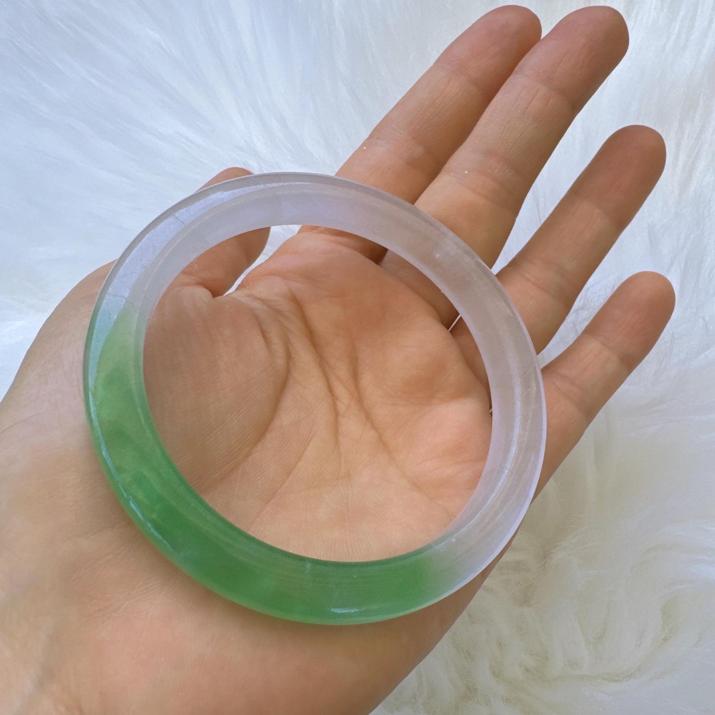Earthveil - Green with White Slim Burma Jade Jadeite Bangle Bracelet
