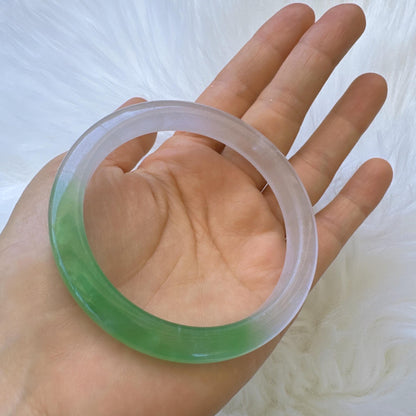 Earthveil - Green with White Slim Burma Jade Jadeite Bangle Bracelet
