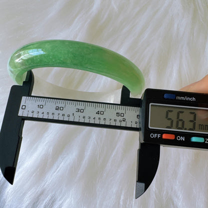 Earthveil - Milky White and Apple Green Burma Jade Bangle Bracelet