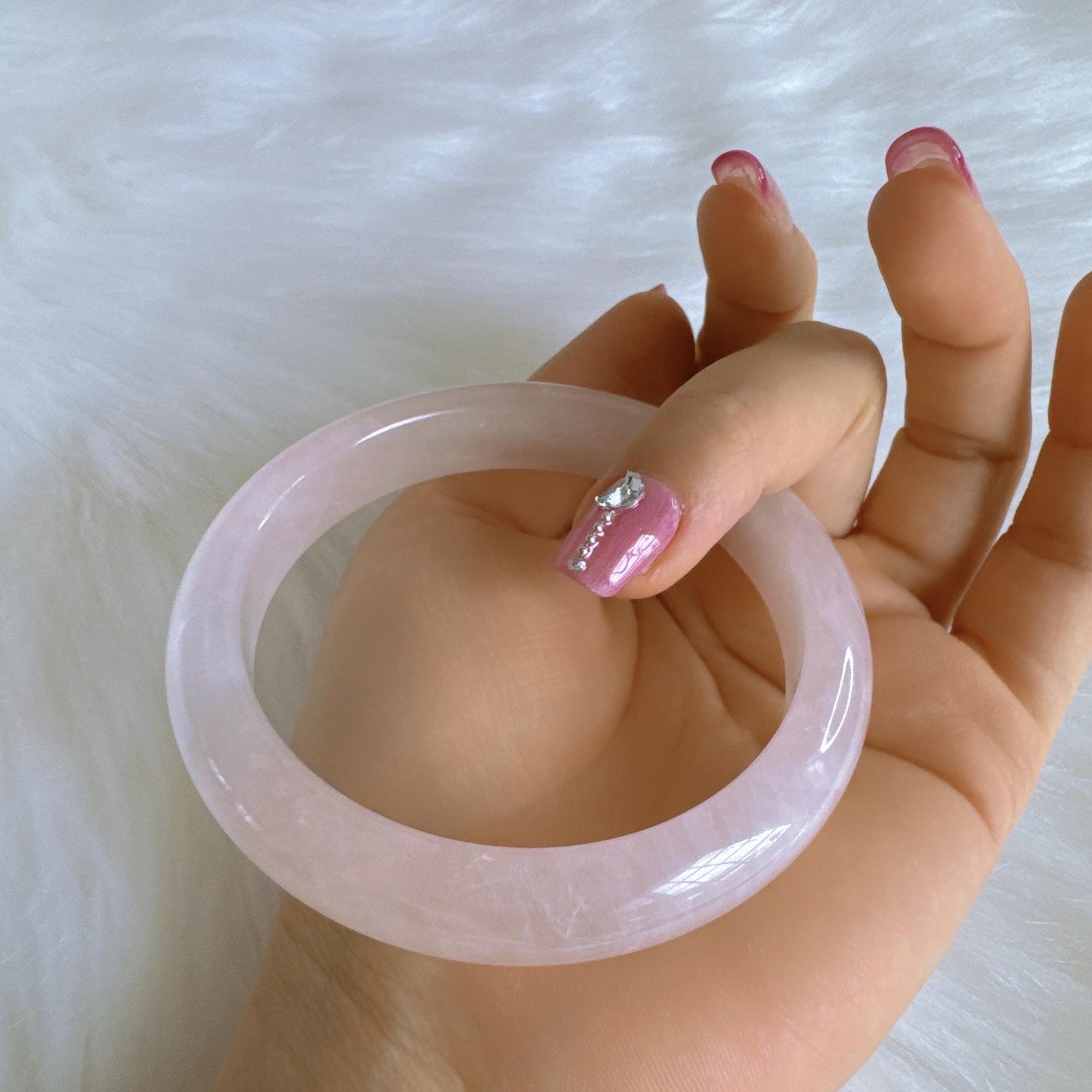 Heartglow - Serenity Rose Quartz Bangle, Pink Crystal Quartz Gemstone Bangle