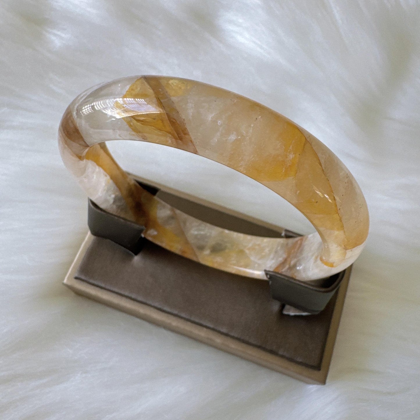 Golden Bloom – Yellow Hematoid Quartz Gemstone Bangle Bracelet, Golden Quartz Yellow Crystal Bangle