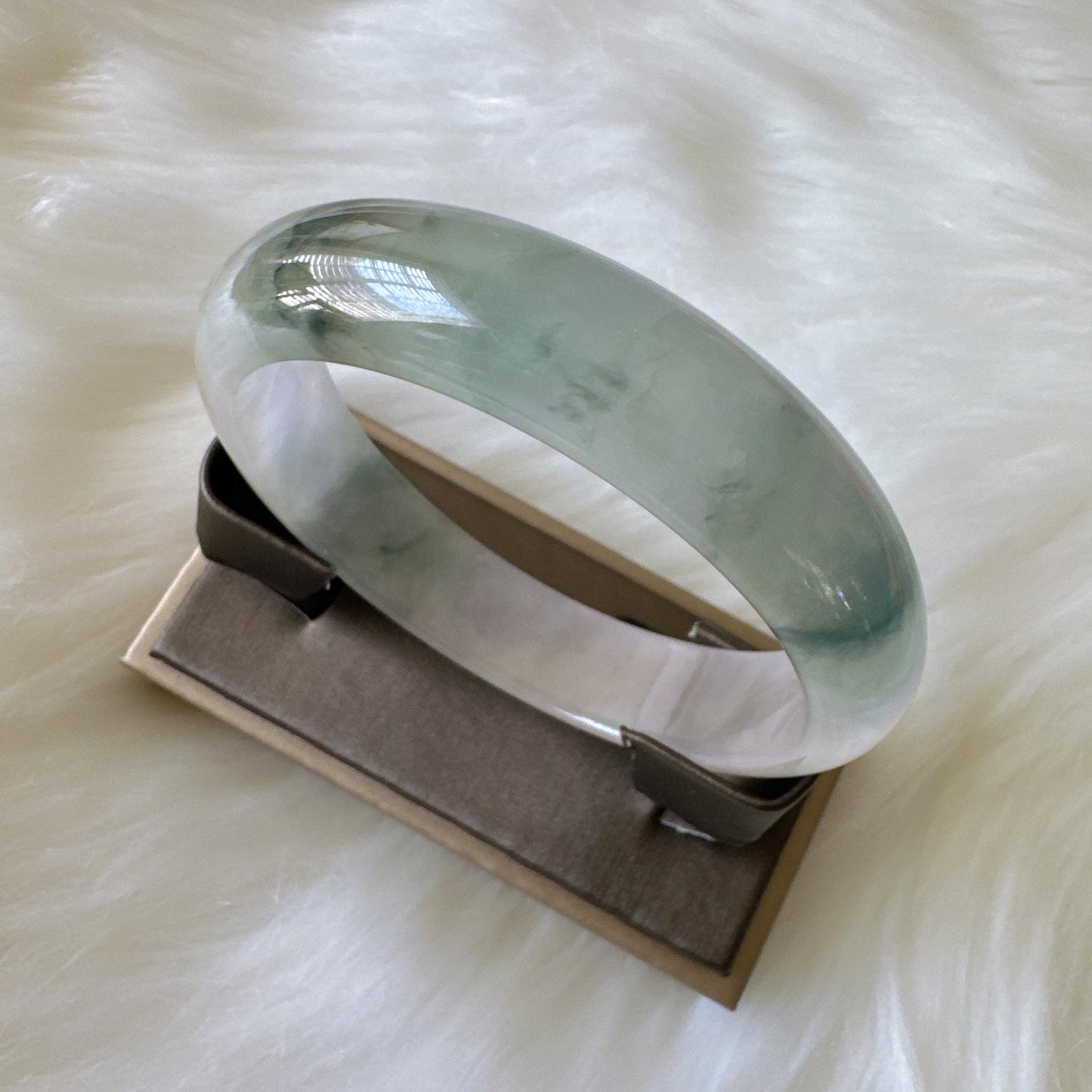 Earthveil - Artisan Gray Translucent Wide Burma Jade Jadeite Bangle Bracelet