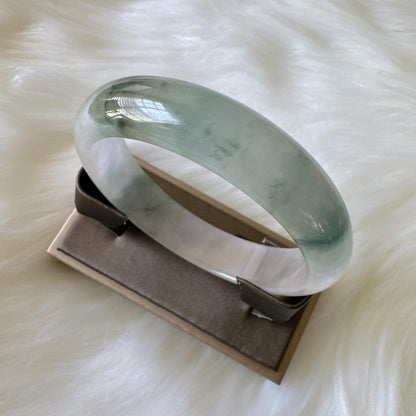 Earthveil - Artisan Gray Translucent Wide Burma Jade Jadeite Bangle Bracelet
