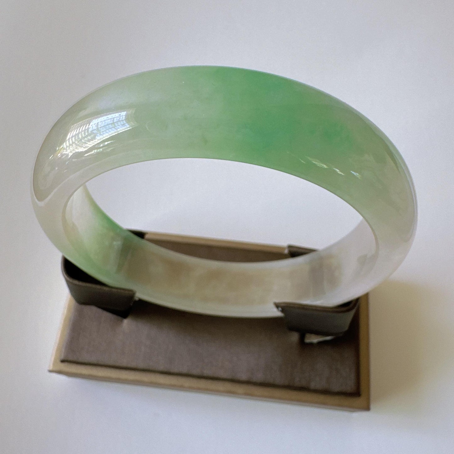 Earthveil - Smooth Green and White Wide Jade Jadeite Bangle Bracelet
