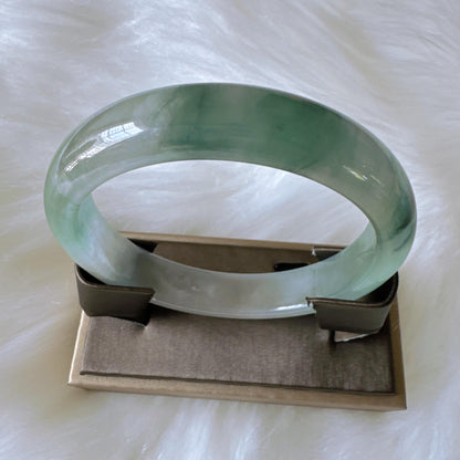 Earthveil - Dark Green Burma Jade Bangle Jadeite Bracelet, Unique Design Jade Bangle