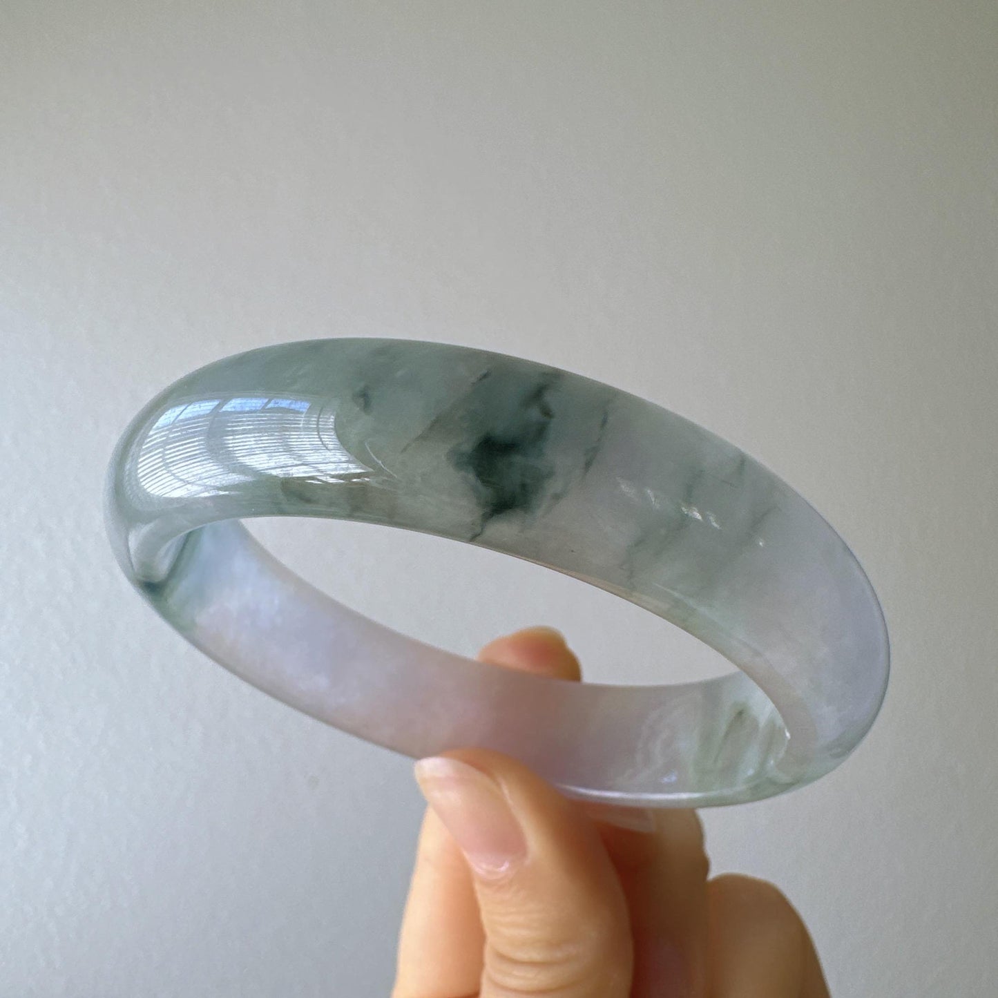 Earthveil - Artisan Gray Translucent Wide Burma Jade Jadeite Bangle Bracelet