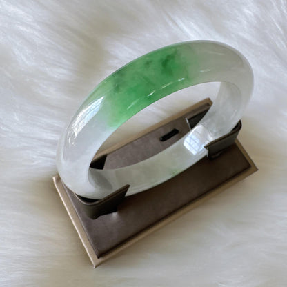 Earthveil - Green and White Jade Jadeite Bangle