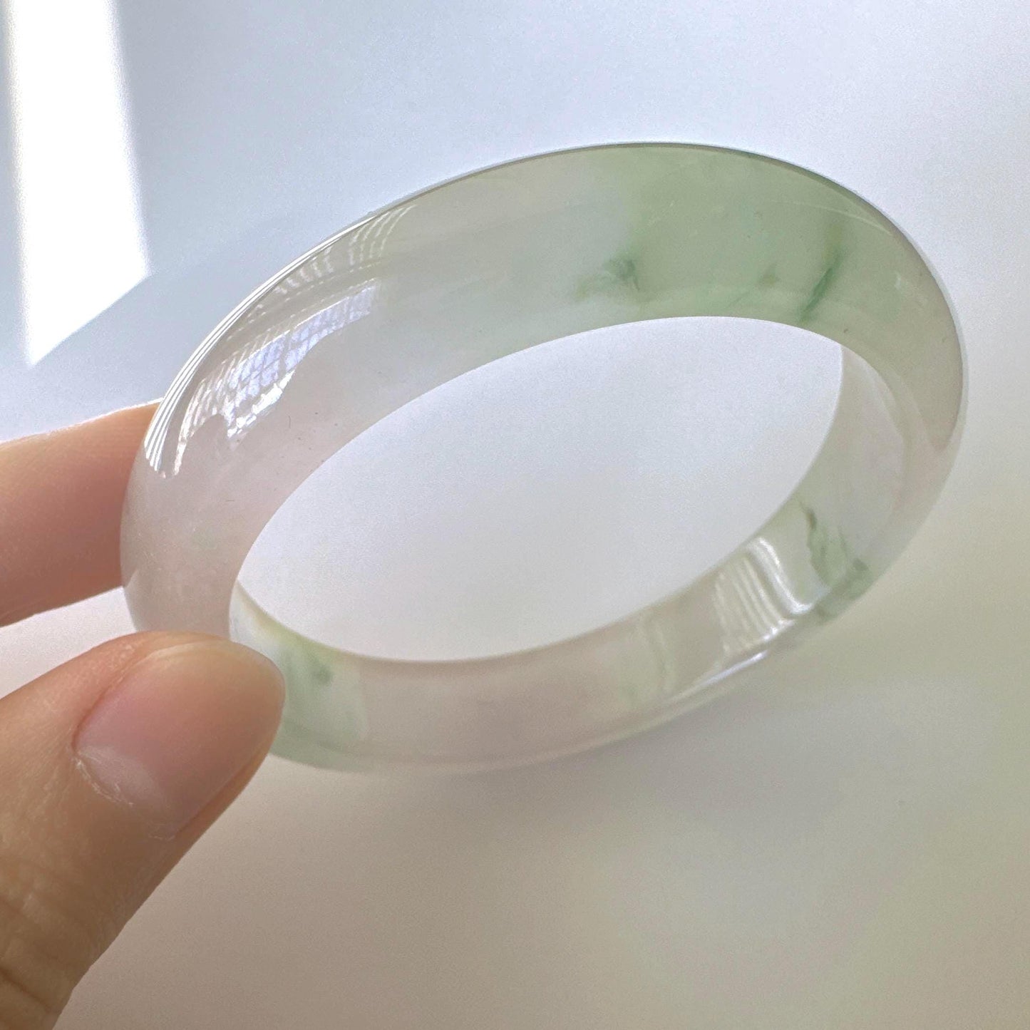 Earthveil - Light Green with Soft Pink Tone Burma Jade Jadeite Bangle Bracelet