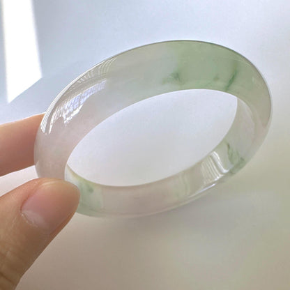 Earthveil - Light Green with Soft Pink Tone Burma Jade Jadeite Bangle Bracelet