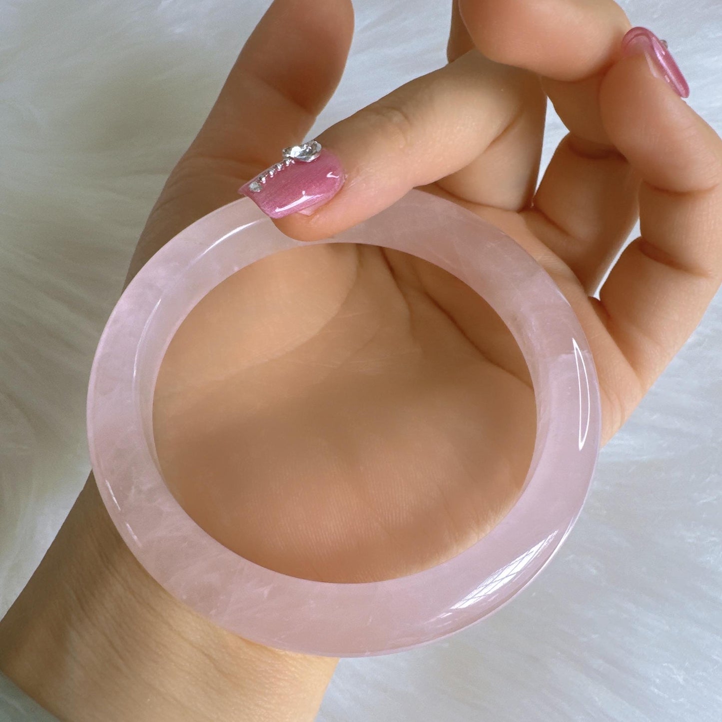 Heartglow - Love Rose Quartz Bangle, Pink Crystal Quartz Gemstone Bangle