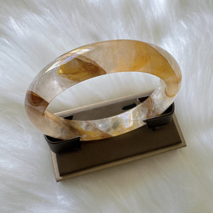 Golden Bloom – Yellow Hematoid Quartz Gemstone Bangle Bracelet, Golden Quartz Yellow Crystal Bangle