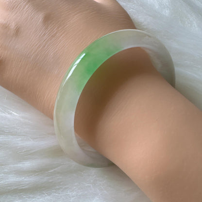 Earthveil - Slim Icy Green and White Burma Jade Jadeite Bangle