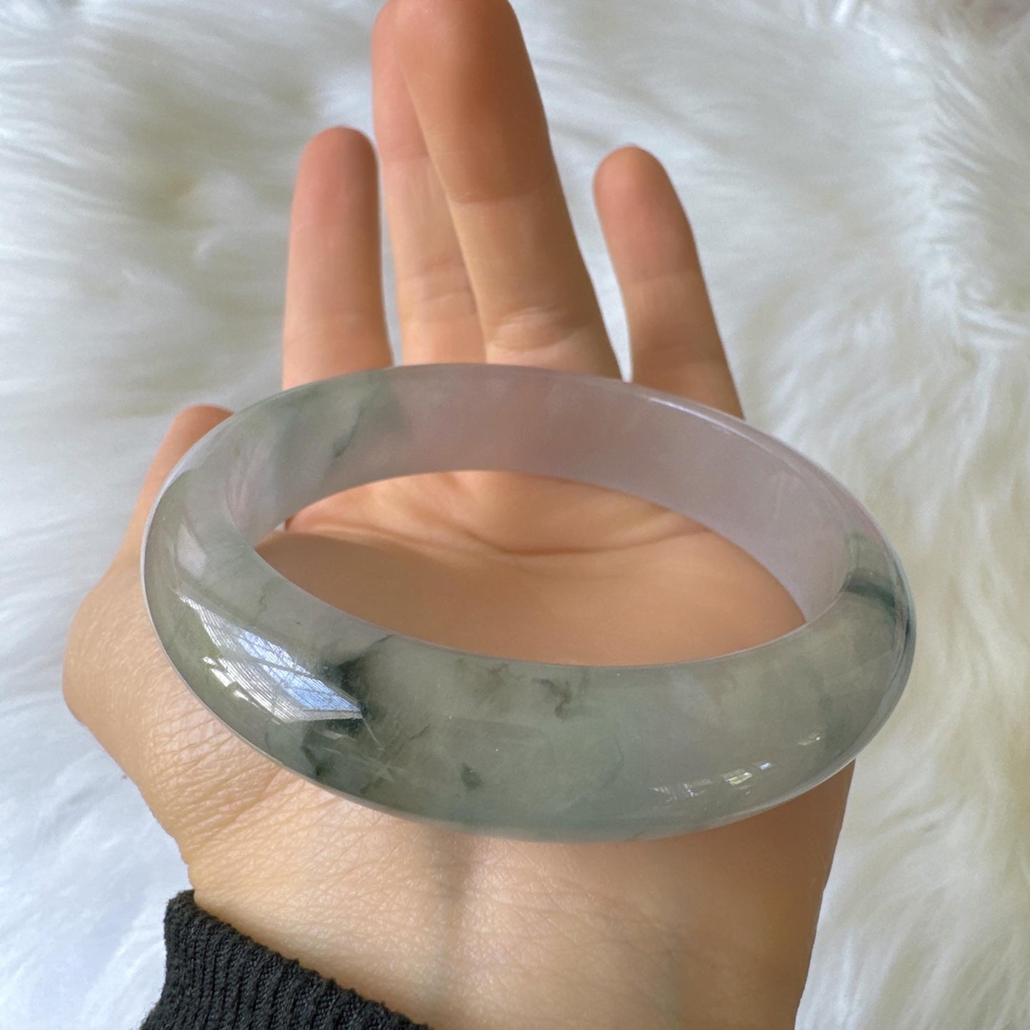 Earthveil - Artisan Gray Translucent Wide Burma Jade Jadeite Bangle Bracelet