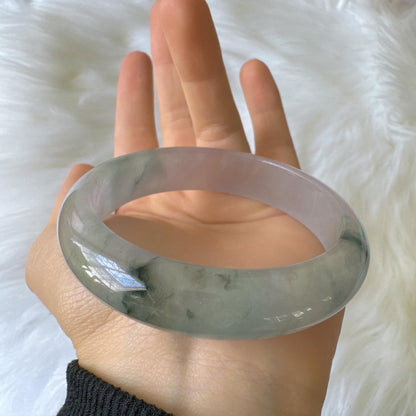 Earthveil - Artisan Gray Translucent Wide Burma Jade Jadeite Bangle Bracelet