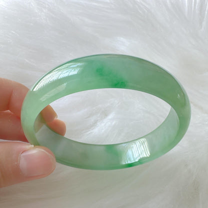 Earthveil - Light Green Jade Bangle Bracelet, Yellow Green Jadeite Bangle