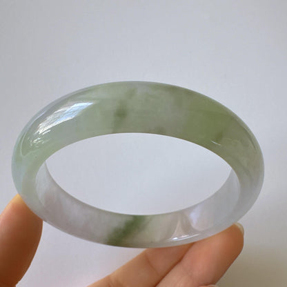 Earthveil - Artisan Light Green Unique Jade Bangle Bracelet