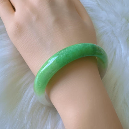 Earthveil - Milky White and Apple Green Burma Jade Bangle Bracelet