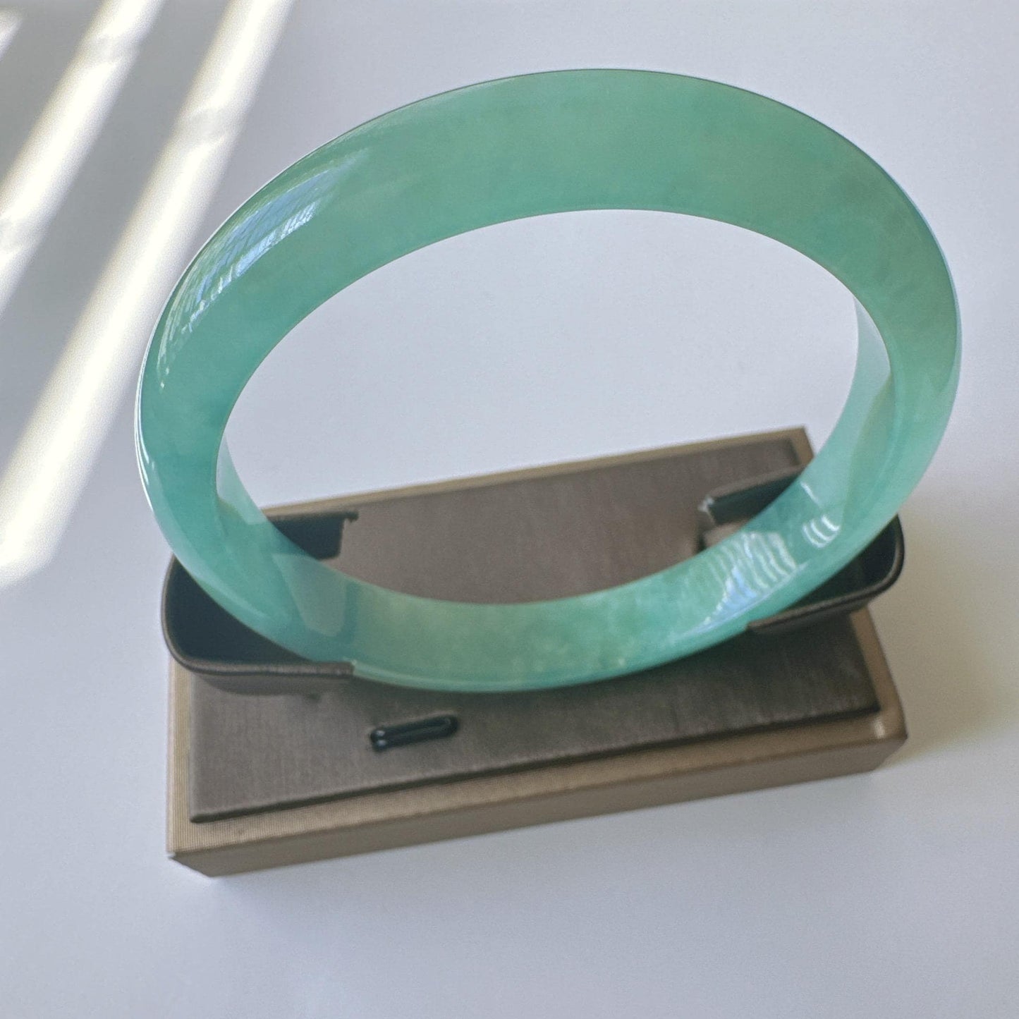 Earthveil - Bluish Green Burma Jade Jadeite Bangle Bracelet