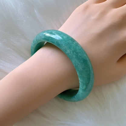Earthveil - Bluish Green Wide Burma Jade Jadeite Bangle Bracelet