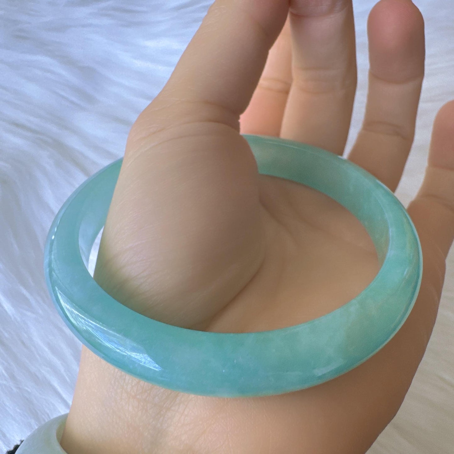 Earthveil - Bluish Green Burma Jade Jadeite Bangle Bracelet