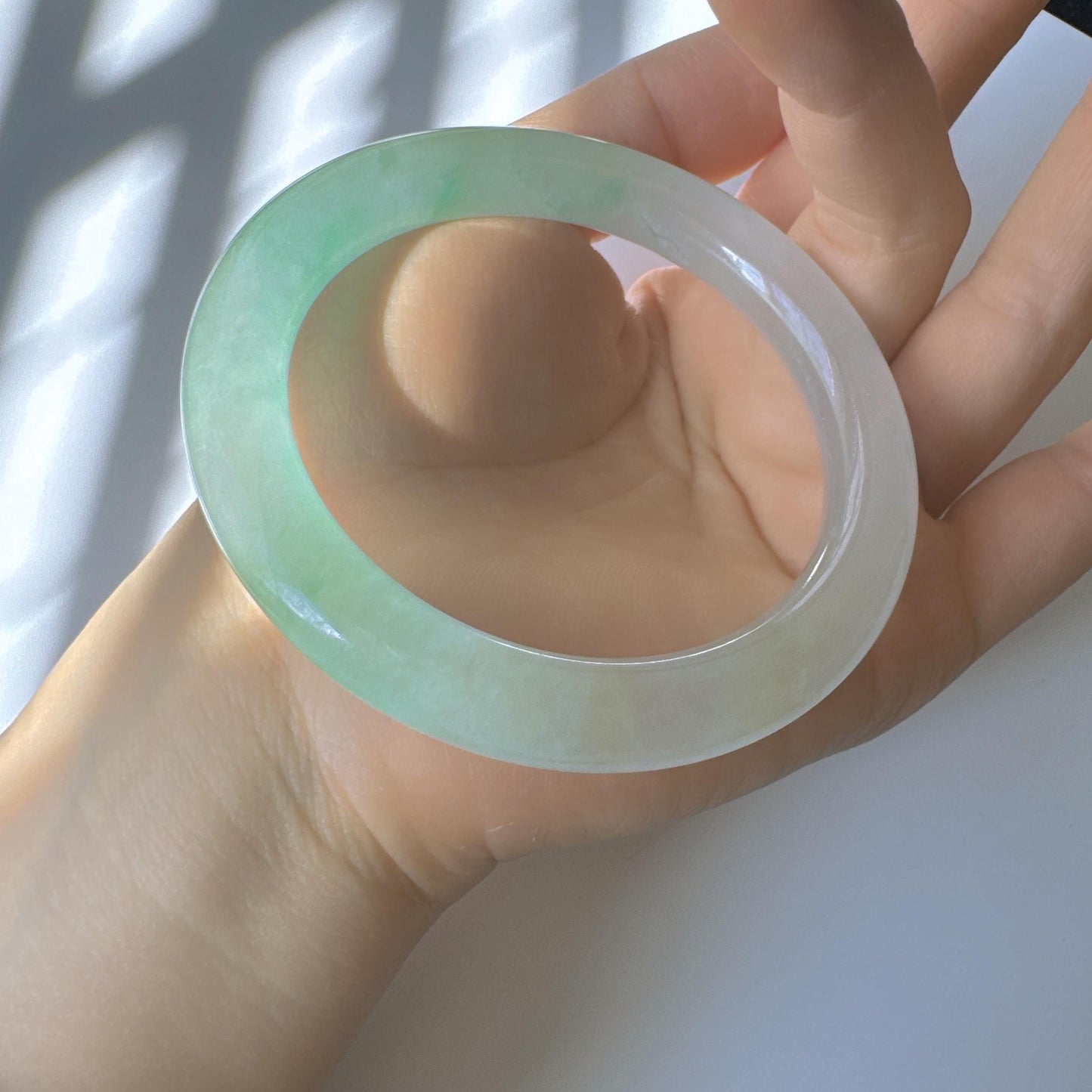 Earthveil - Round Shaped Apple Green and White Burma Jade Jadeite Bangle Bracelet