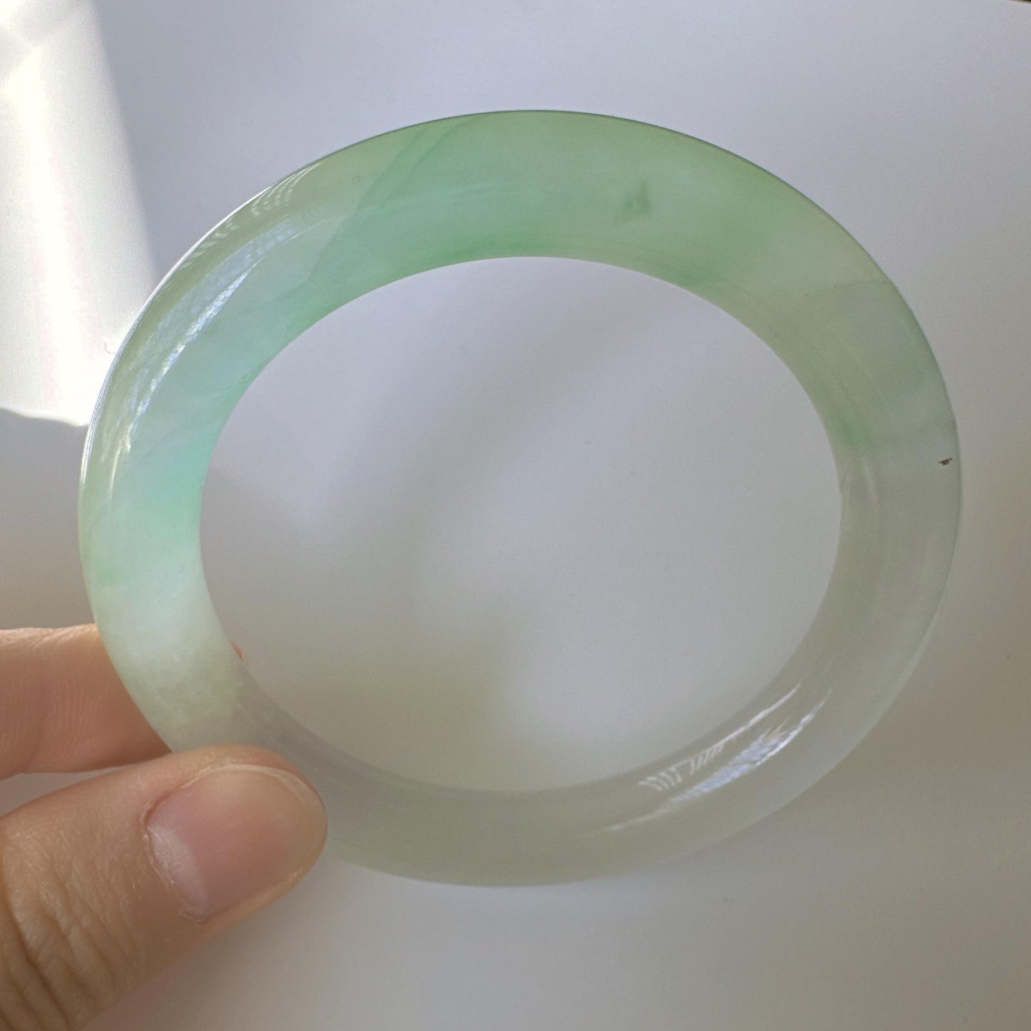 Earthveil - Round Shaped Apple Green and White Burma Jade Jadeite Bangle Bracelet