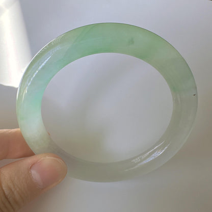 Earthveil - Round Shaped Apple Green and White Burma Jade Jadeite Bangle Bracelet