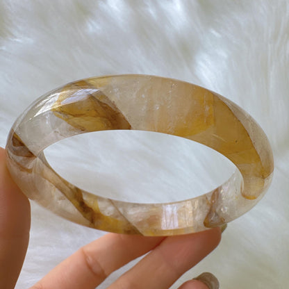 Golden Bloom – Yellow Hematoid Quartz Gemstone Bangle Bracelet, Golden Quartz Yellow Crystal Bangle