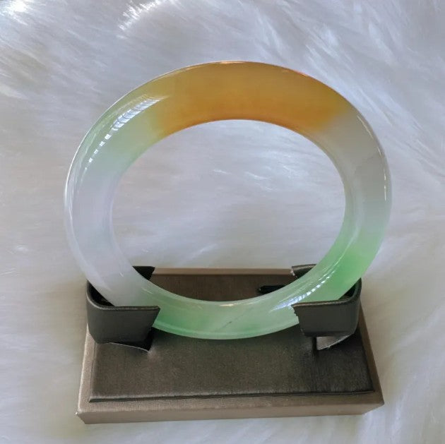 Earthveil - Round Shaped Multi Colored Burma Jade Bangle Bracelet
