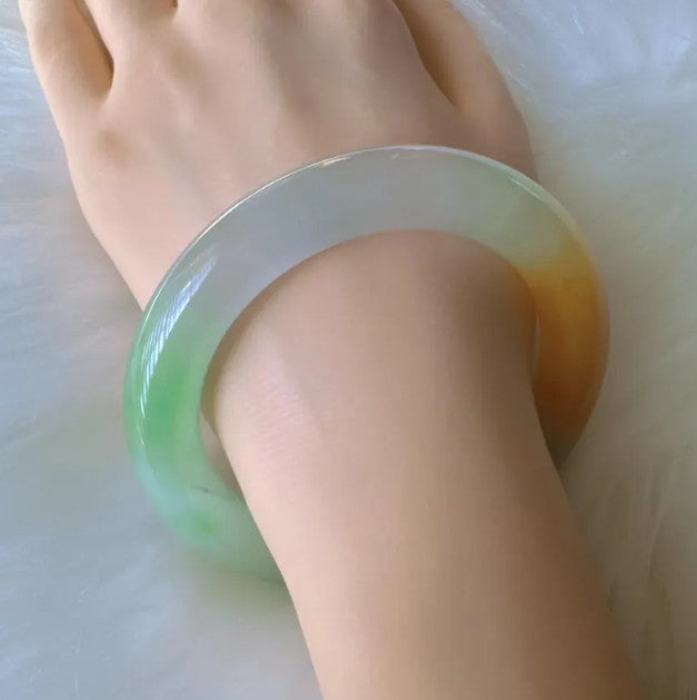 Earthveil - Round Shaped Multi Colored Burma Jade Bangle Bracelet