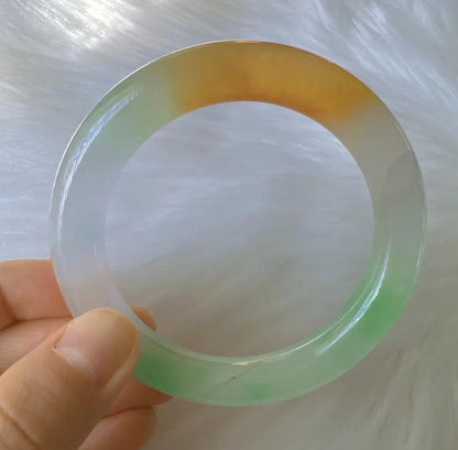Earthveil - Round Shaped Multi Colored Burma Jade Bangle Bracelet