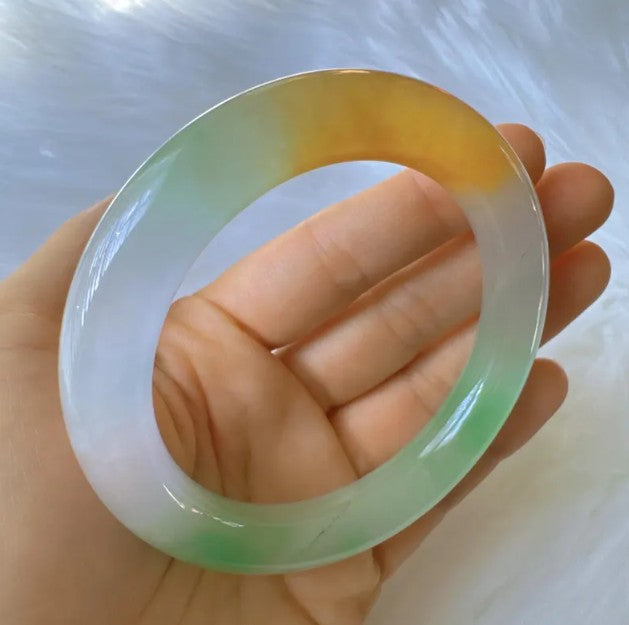 Earthveil - Round Shaped Multi Colored Burma Jade Bangle Bracelet