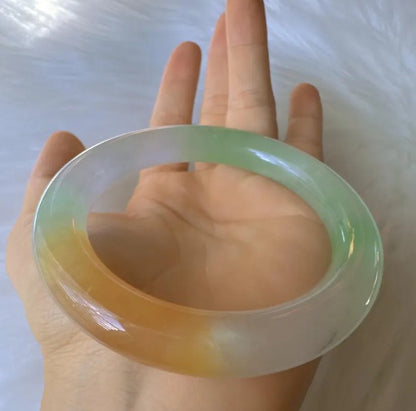 Earthveil - Round Shaped Multi Colored Burma Jade Bangle Bracelet
