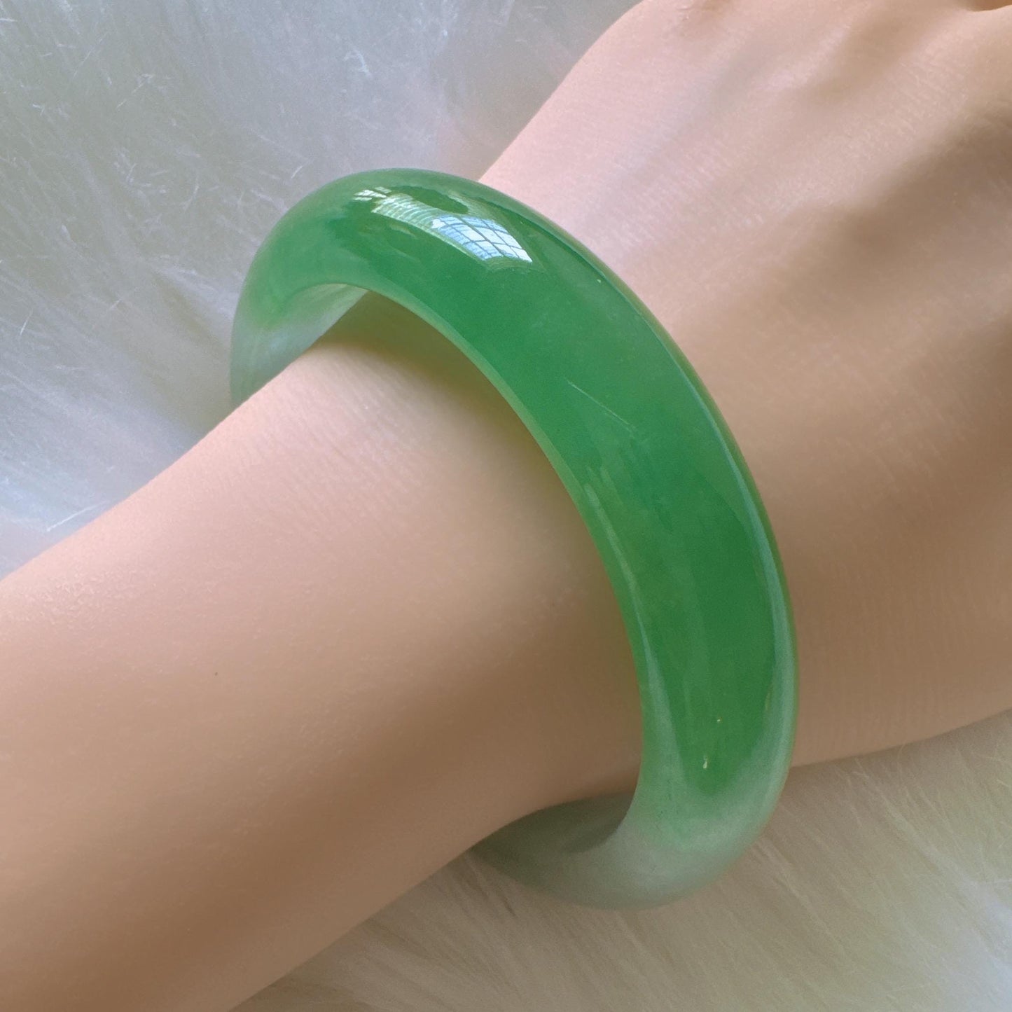Earthveil - Bright Green and White Burma Jade Bangle Bracelet