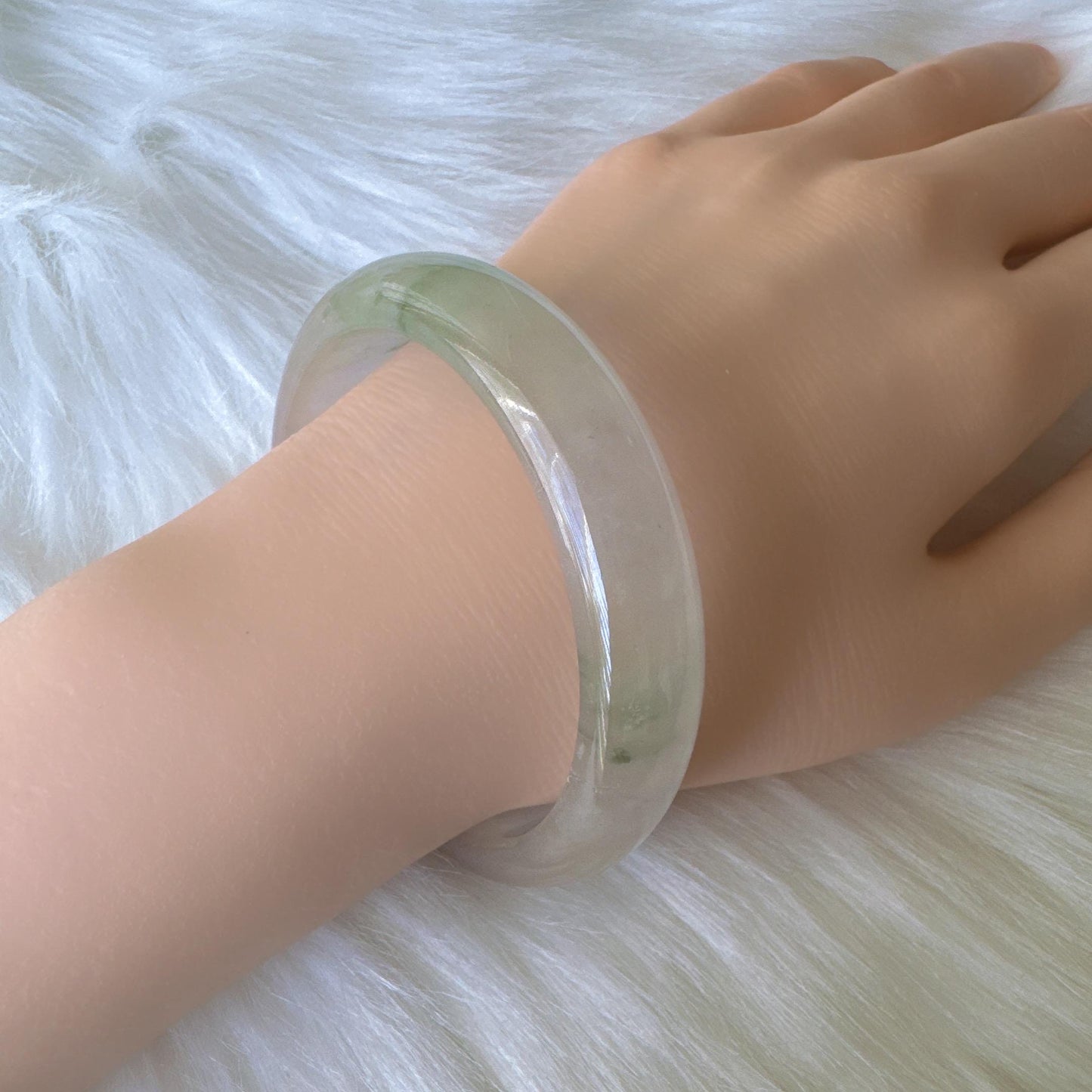 Earthveil - Light Green with Soft Pink Tone Burma Jade Jadeite Bangle Bracelet