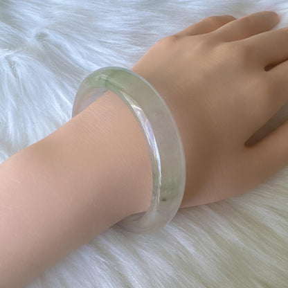 Earthveil - Light Green with Soft Pink Tone Burma Jade Jadeite Bangle Bracelet